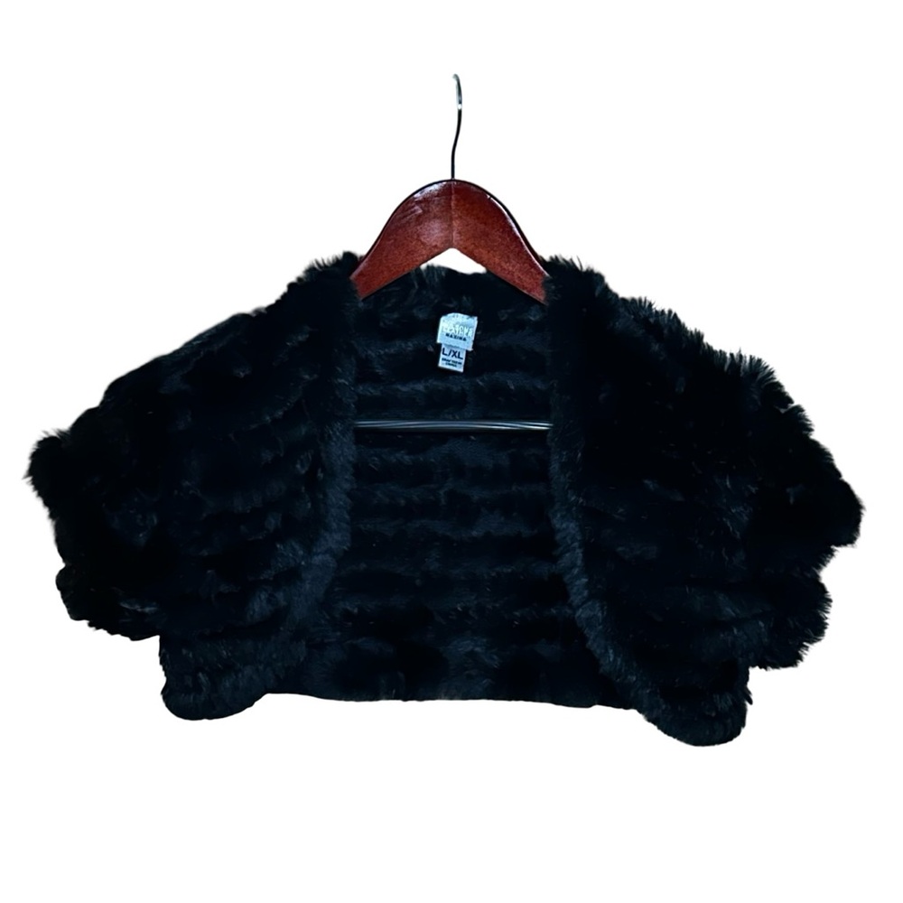 Wilson’s Leather Rabbit Fur Mesh Bolero Jacket Black Women’s Size L/XL.